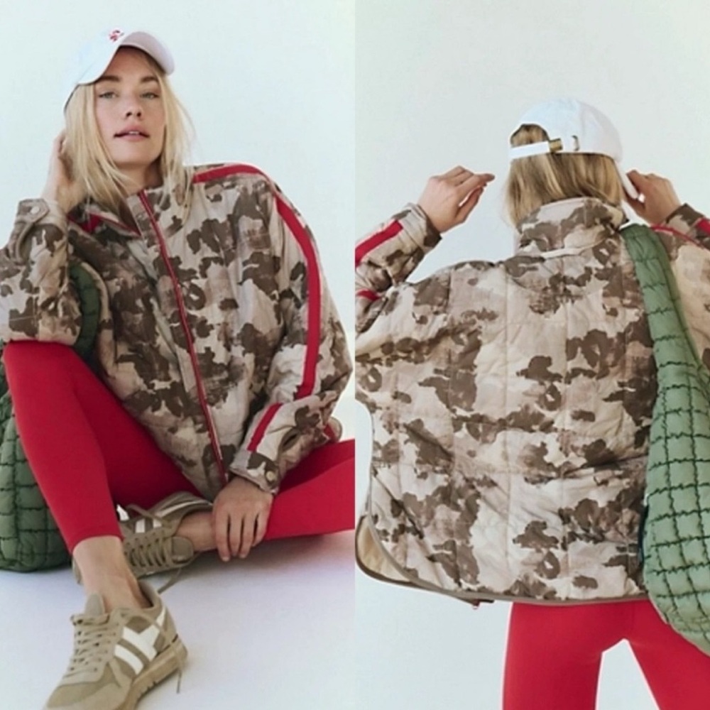 Free People Camouflage Women's Jacket with Red Accents